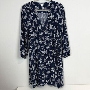 Gap Navy Blue Floral Wrap Dress M